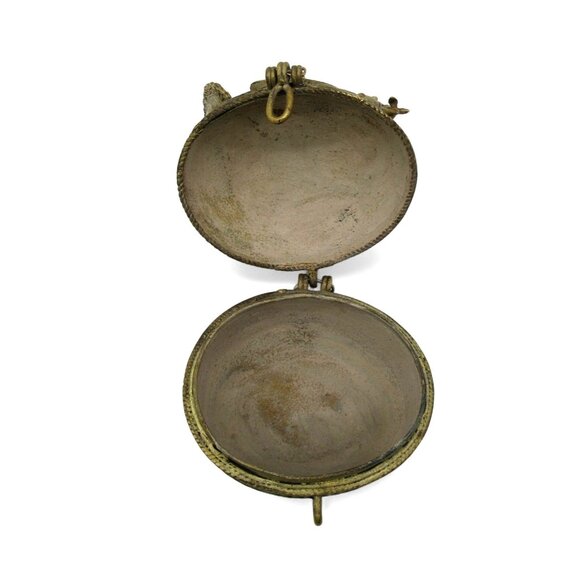 BRASS PEACOCK Dhokra with Hinged Lid Organizer India Vintage 7.5" - Picture 8 of 11